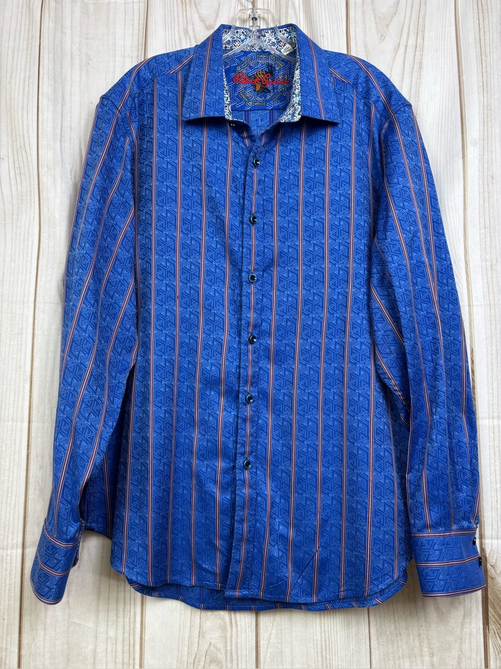 Robert Graham Men's Long-Sleeve Button-Up Classic Fit Shirt Striped Blue NWOT XL